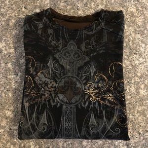 Long Reversible Affliction Live Fast shirt.